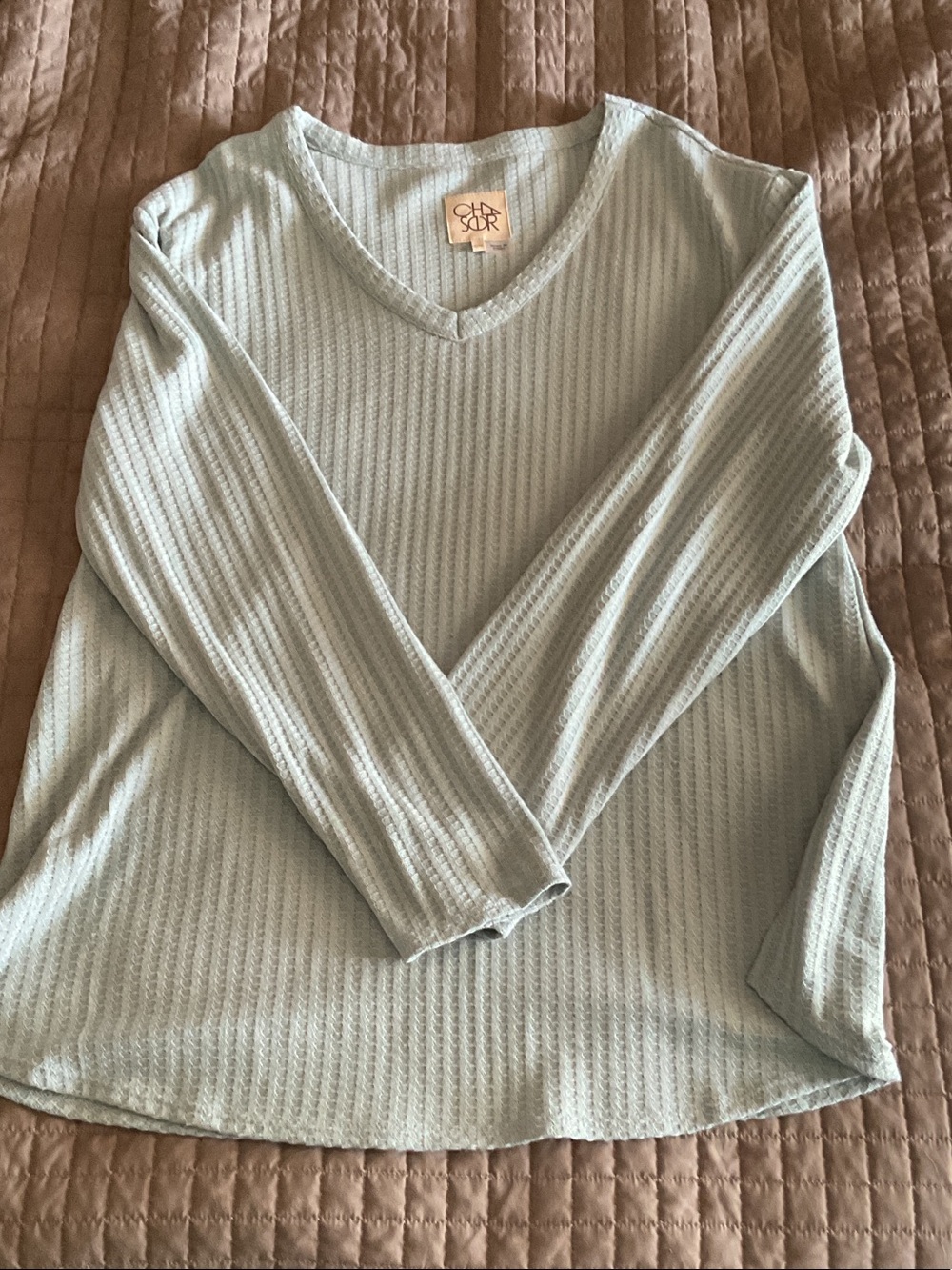 Pale Blue V-Neck Ribbed Women's Sweater